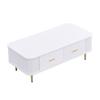 Coffee Table Golden Handles with Two Drawers Large Storage Space Curved Corners Wavy Side Storing MDF Rectangle Shape Tea Table Home
