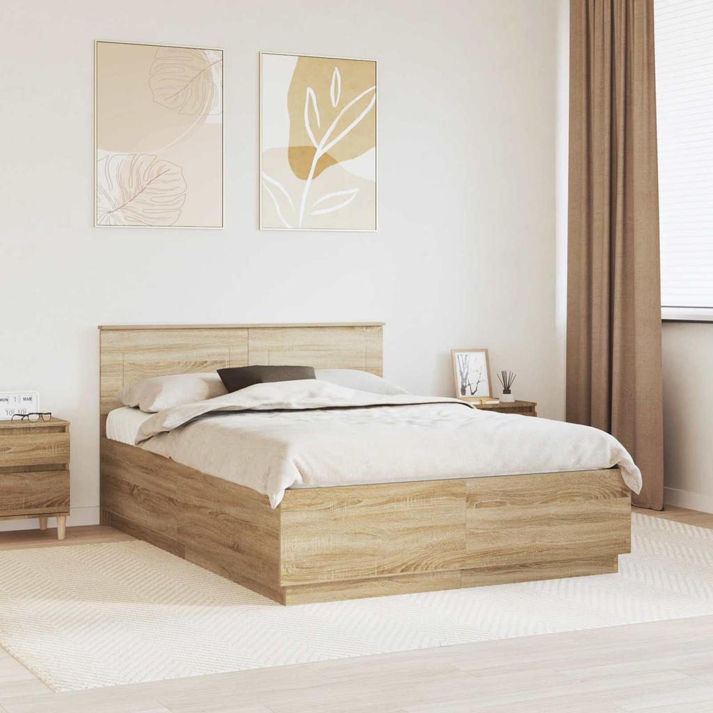 Bed Frame with Adjustable Headboard in Sonoma Oak 140 x 200 cm Wood Based Panel