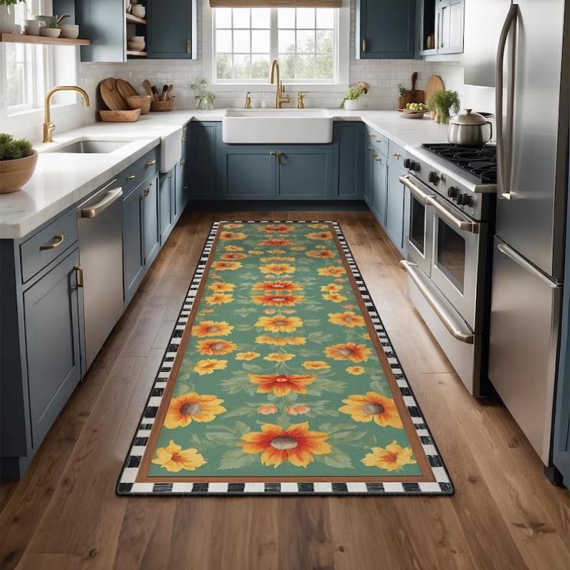 Van Gogh Style Runner Rug Colorful Sunflower Hallway Anti-slip Carpet Boho Home Floral Print Floormat for Kitchen or Entryway