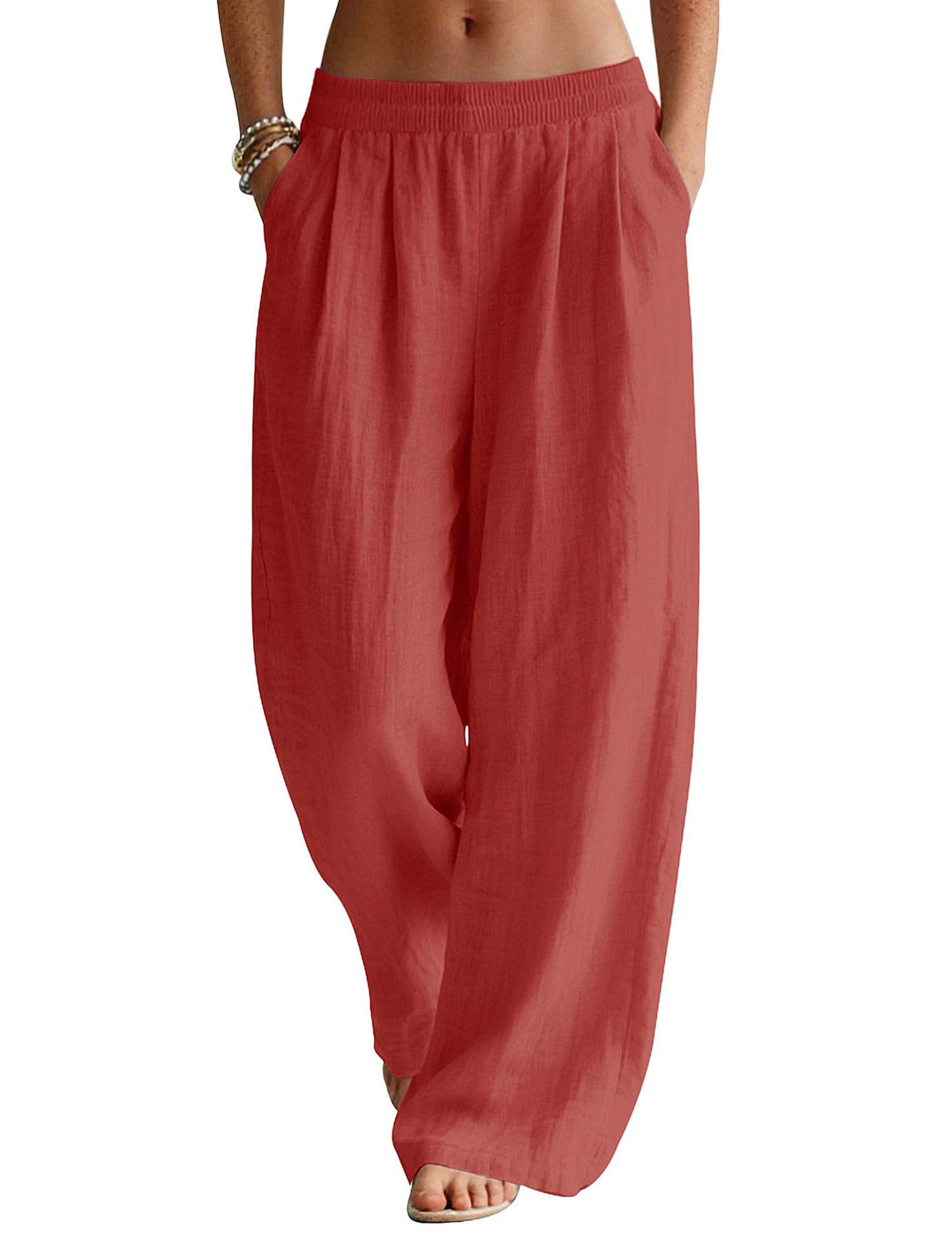 

Women s Linen Wide-Leg Beach Pants with Elastic Waistband and Pockets 160