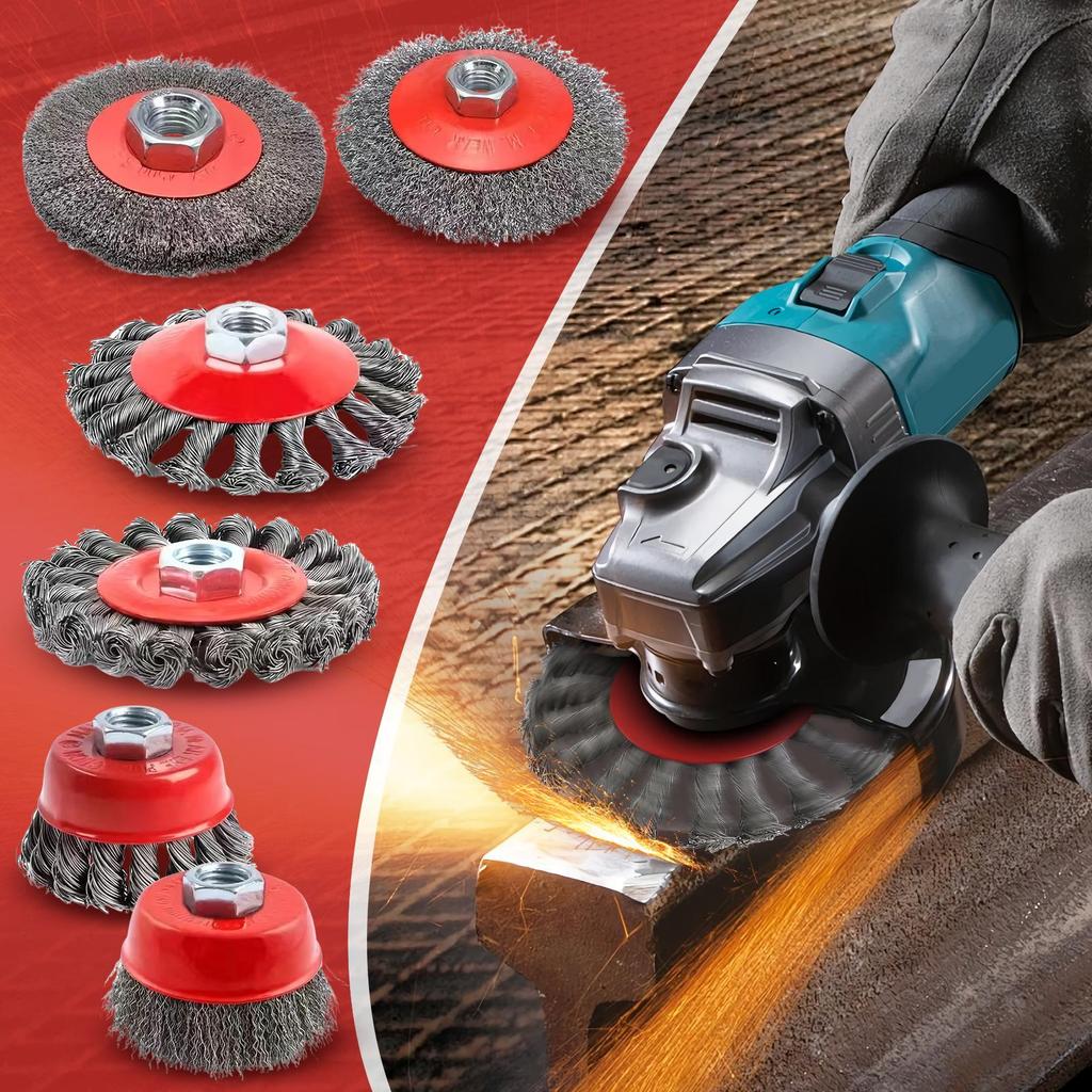 Wire Wheel For Angle Grinder 6-pieces Wire Wheel For Grinding M14 Angle Grinder Polishing Attachment For Metalworking Weld