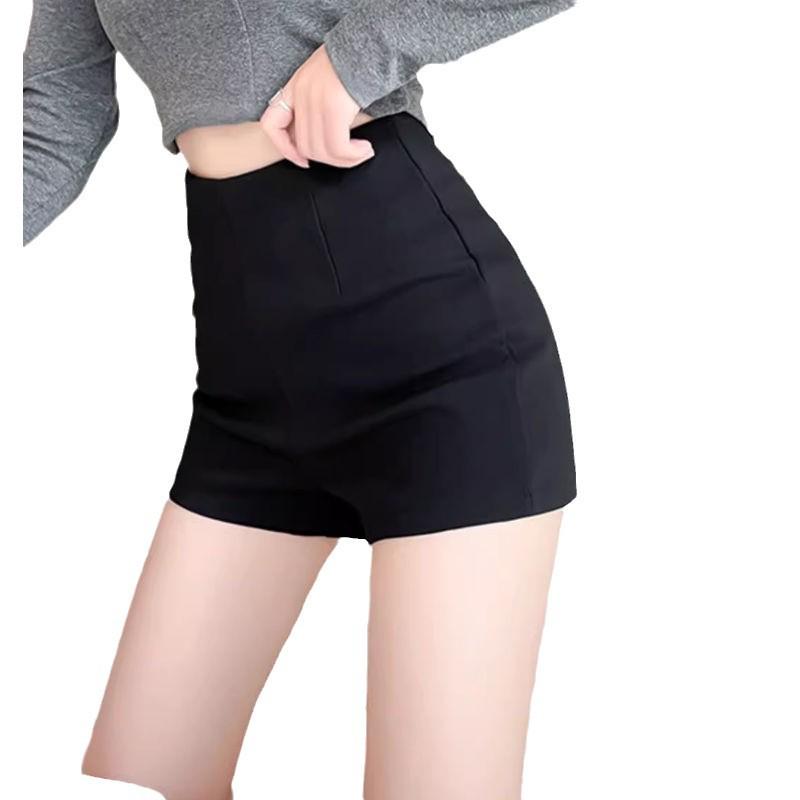 Women's High Waist Black Summer Shorts - Petite, Elastic, Anti-Exposure Hot Pants