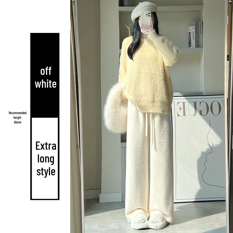 Women s Pink Velvet Wide-Leg Pants - Autumn/Winter 2025 Cute Fleece-Lined Style XL