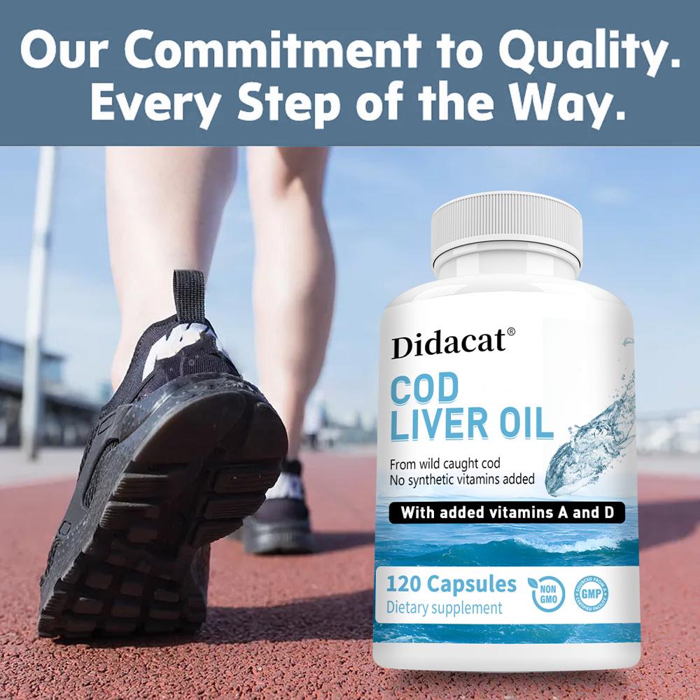 Cod Liver Oil Capsules, Lower Blood Lipids, Support Bone and Vision Health, 120 Capsules