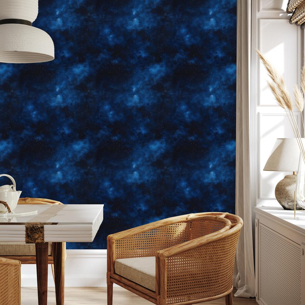 Watercolor Galaxy Wallpaper Navy Blue and Black 50x1000
