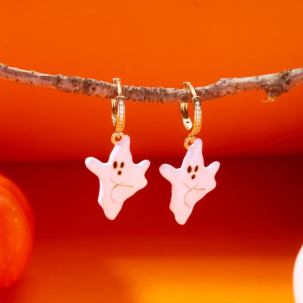 Funny Enamel White Ghost Hoop Earrings for Women Gothic Rhinestone Pumpkin Spider Drop Earring Halloween Party Festival Jewelry