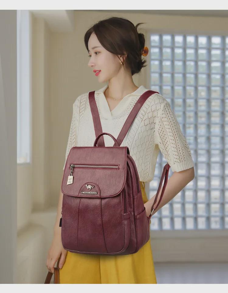 Rucsac Elegant de Damă din Piele Moale cu Capacitate Mare, Antifurt, pentru Călătorii și Studenți