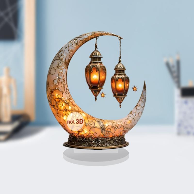 Dwuwymiarowa Akrylowa Ozdoba Zamku Półksiężyca Dekoracja Festiwalu Ramadan Eid Al-Fitr Mubarak Islamski Znak Stołowy Dekoracja Imprez Domowych