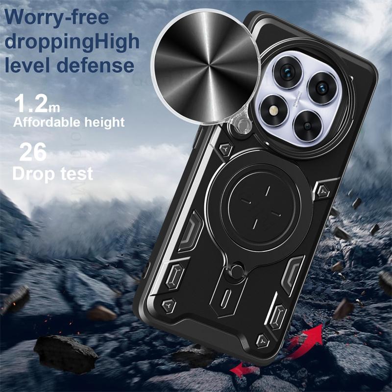 Push Window Alloy Magnetic Kickstand Armor Case For Redmi Note 14 Pro Plus 5G Slide Lens Ring Stand Cover Redmi Note 13 Pro Plus