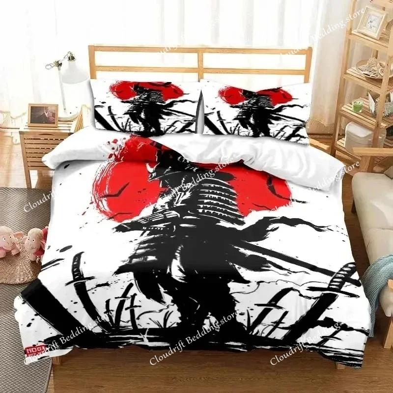 Set Biancheria da Letto Samurai Giapponese Morbido Copripiumino Set per Camera da Letto Uomo Adolescente Singolo Matrimoniale King Size Copripiumino Federa Regalo Ragazzo
