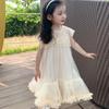 Jenter Mesh Beading Dress Baby Gaze Ermeløs Mote Prinsesse Tyll Fluffy Kjoler Barn Bursdagsfest Klær