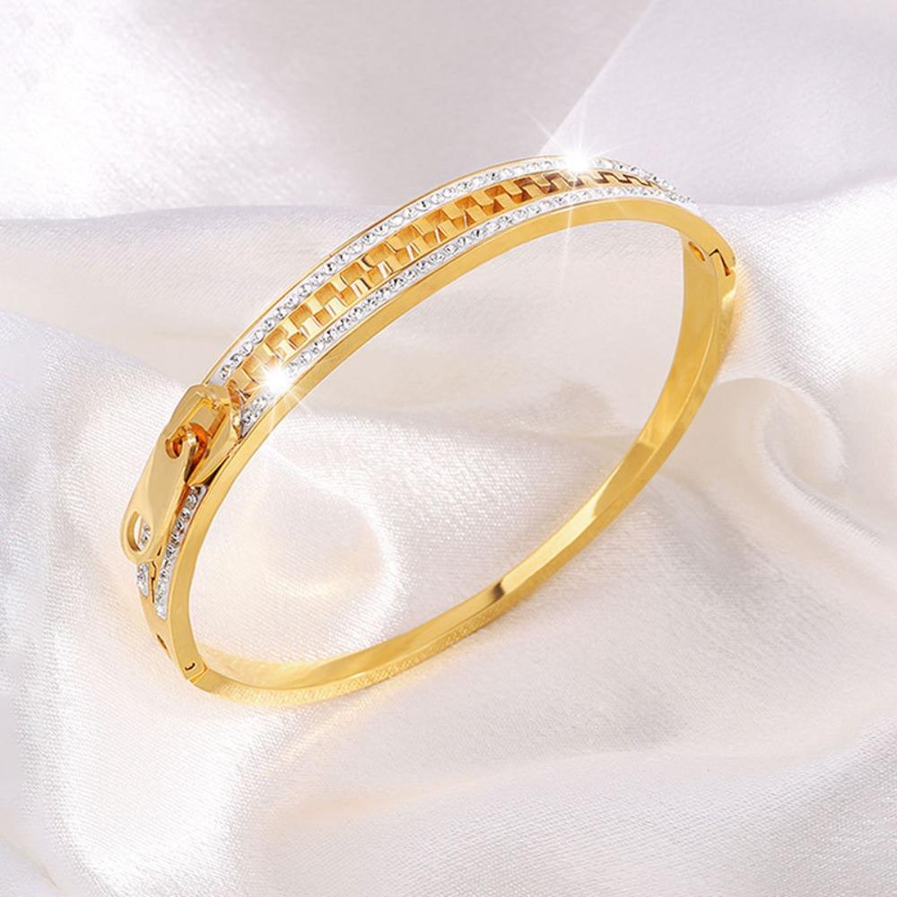 Vintage Crystal Bracelet Shiny Zip Titanium Steel Hand Chain Jewelry Zipper Bangle  Unisex