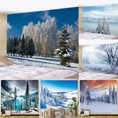 Home New Year Snow Christmas Tree Print Tapestry Psychedelic Scene Bohemian Home Decor Background
