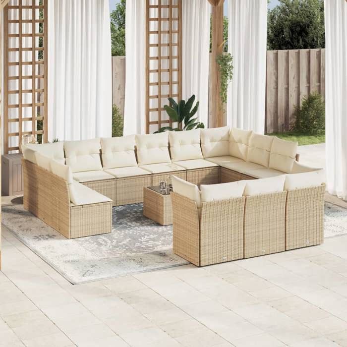 VidaXL Salon de jardin avec coussins 14 pcs beige résine tressée 3218458