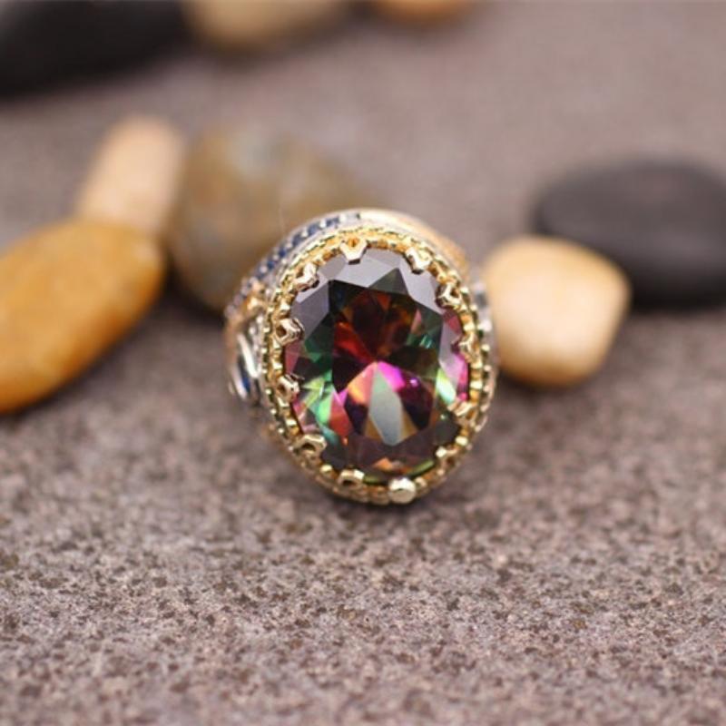 Fashion Men's Ring, Delicate, Inlaid with Multicolor Zircon, Carved Pattern, Vintage Metal, Punk Ring, Women's Accessories