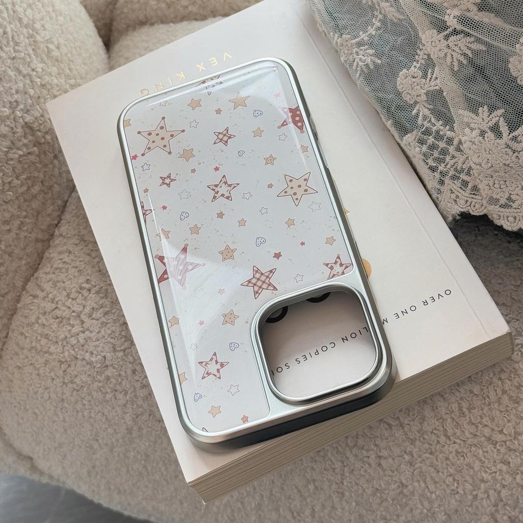 ins Polka Dot Plaid Star Phone Case for iPhone 14, iPhone 15, and iPhone 16 Pro Max