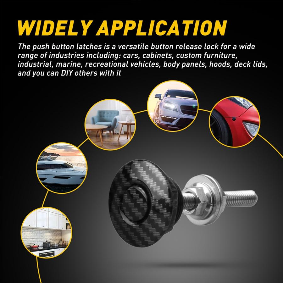 4x 3D Carbon Fiber Color Car Push Button Hood Quick Release Pins Bonnet Lock Clip Bumper Latch