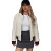 Womens Retro Stand Collar Oversized Jacket With Contrast Zip Pockets Fall Winter 2026