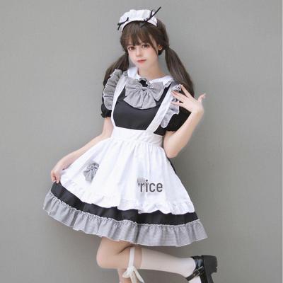 Cosplay Anime 4dílný kostým služky - Roztomilé černo-bílé kostkované princeznovské šaty s mašlí