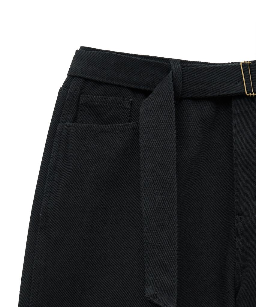 NOIRER Cotton Whipcord Washed Curved Pants (Black)