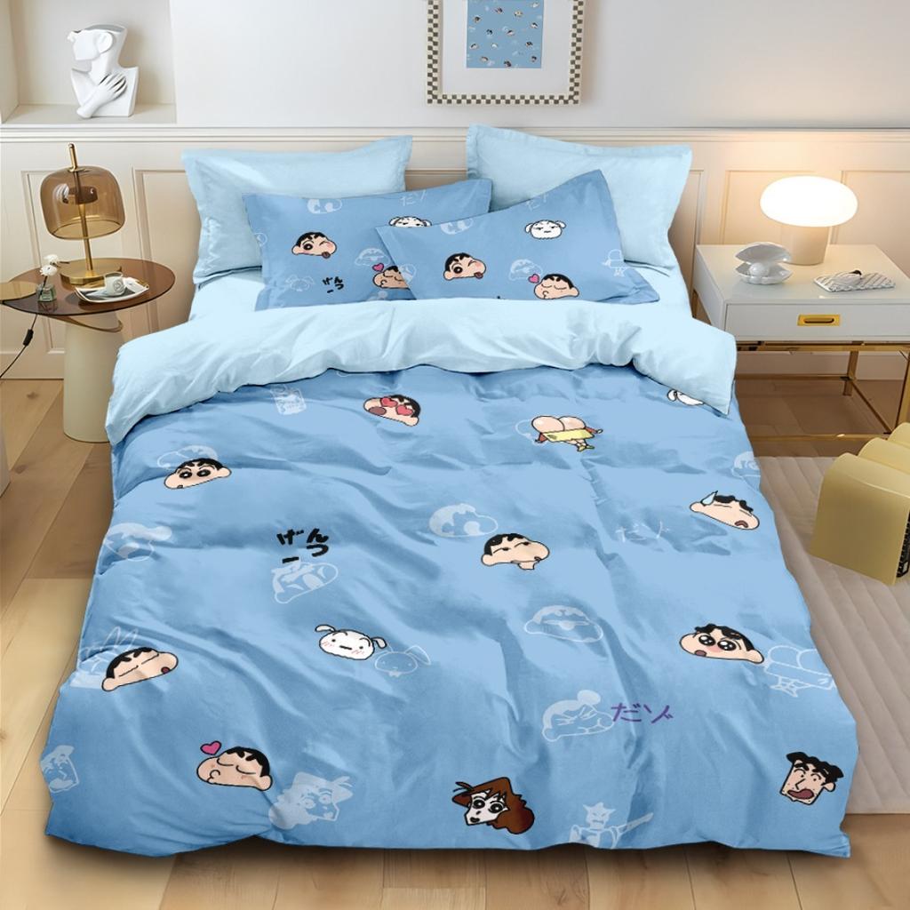 Anime Crayon Shin-Chan Duvet Cover Pillowcase Bedding Set Adult Boy Girl Kids Gift Bedroom Decoration Single Double Large Size