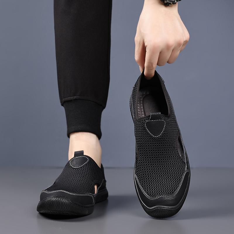 Fashion Mens Slip On Walking Shoes Mens Hollow Out Loafers Luxury Brand Men Casual Flats Male Comfortable Beach Sandals Driving Shoes