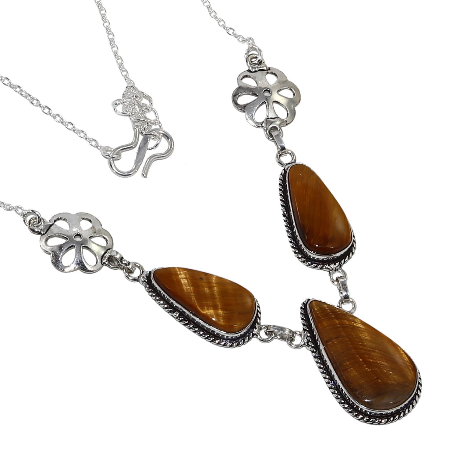 

Necklace Tiger s Eye Gemstone Handmade Ethnic Silver Jewelry 16-18
