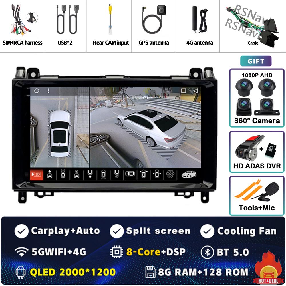 Android 14 Carplay Car Radio For Mercedes Benz B200 W169 W245 Viano Vito W639 Sprinter W906 Multimedia Video Player  GPS Stereo