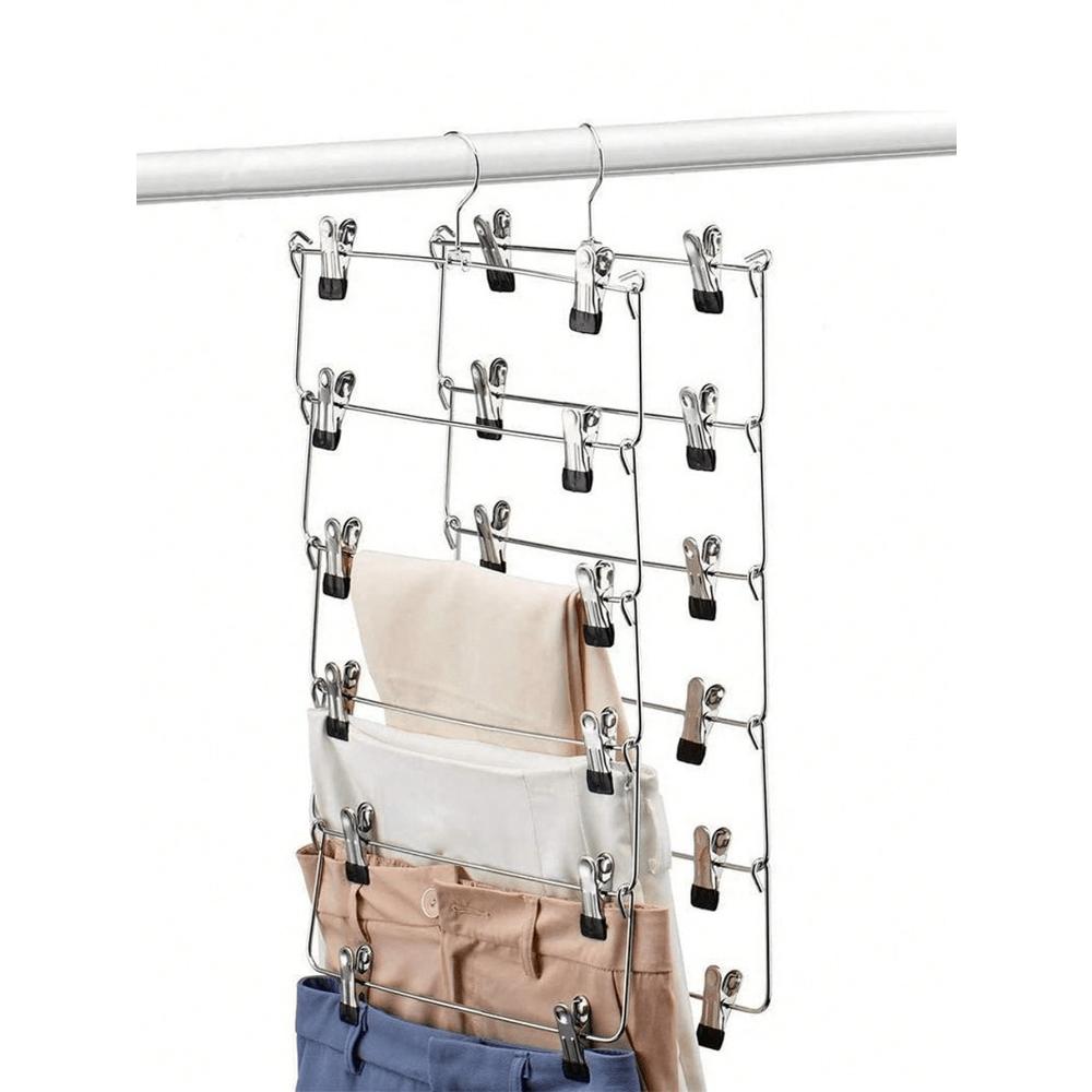 6-lags multifunksjonell kleshenger med klemmer for bukser og skjørt 1 stk