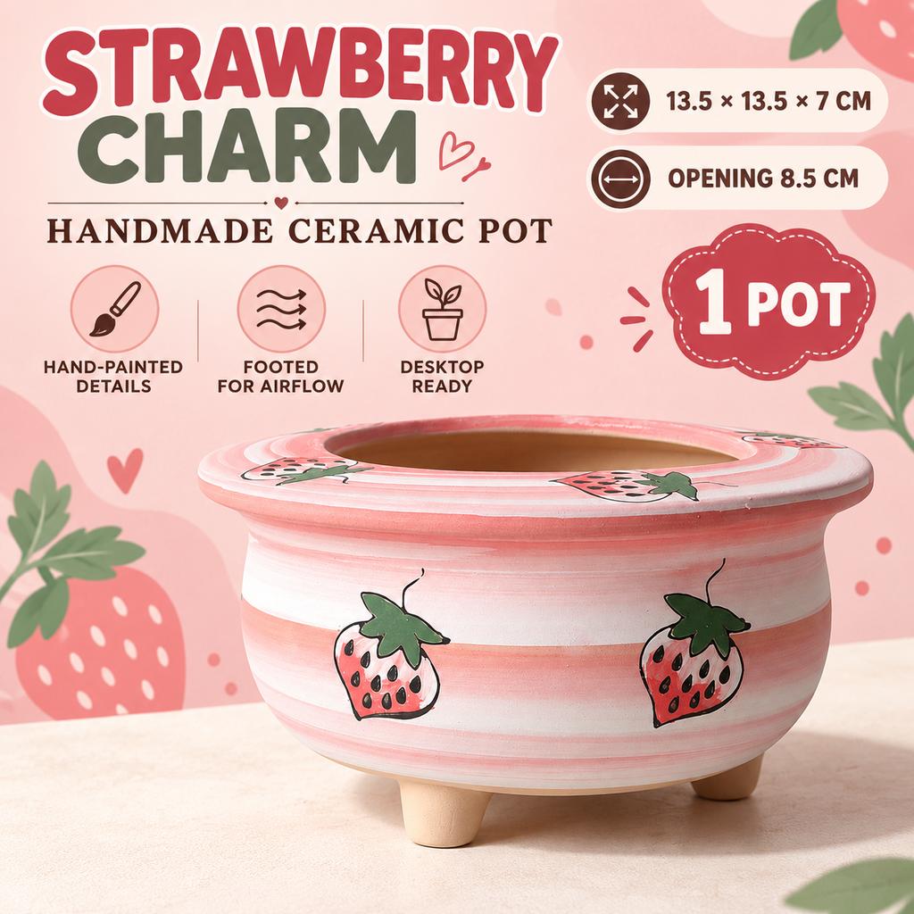 Korean Style Hand-Painted Strawberry Ceramic Flower Pot