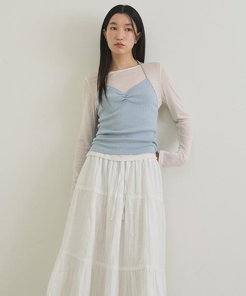 Lingseoul Cancan Shirring Long Skirt-Ivory