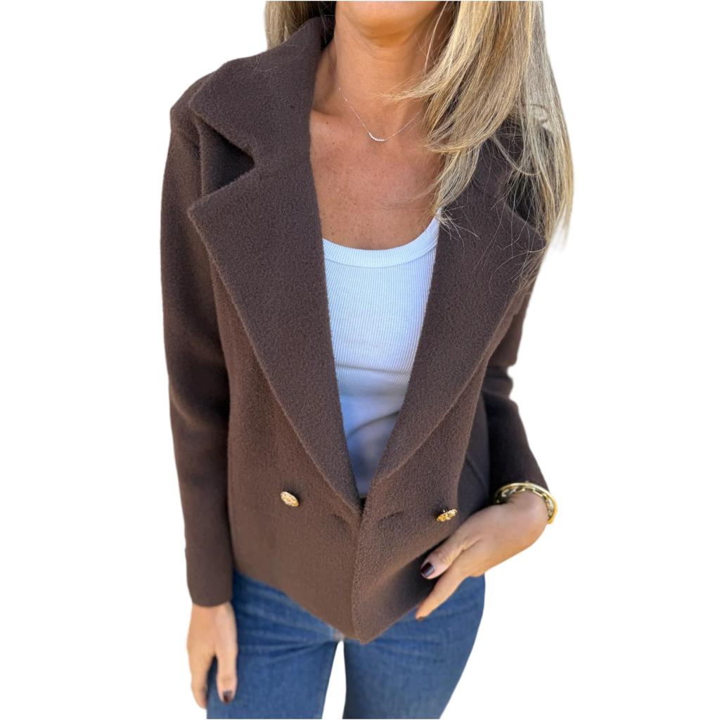 Fashionable Women's Spring  Casual Cardigan Solid Color Lapel Jacket
