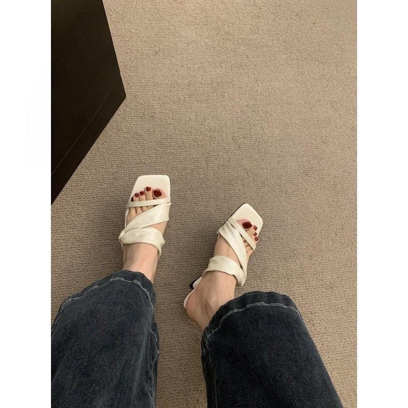 Wedge Sandals Niche Design Sense Word with High Heels Women's Summer New Silver Cool Slippers New Roman Shoes Women's Shoes