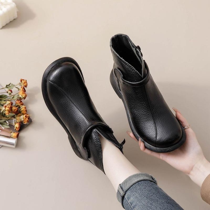 Autumn Early Winter Genuine Leather Shoes Women Ankle Boots Soft Brand Ladies Fashion Boots Plus Size 41 Beige Black