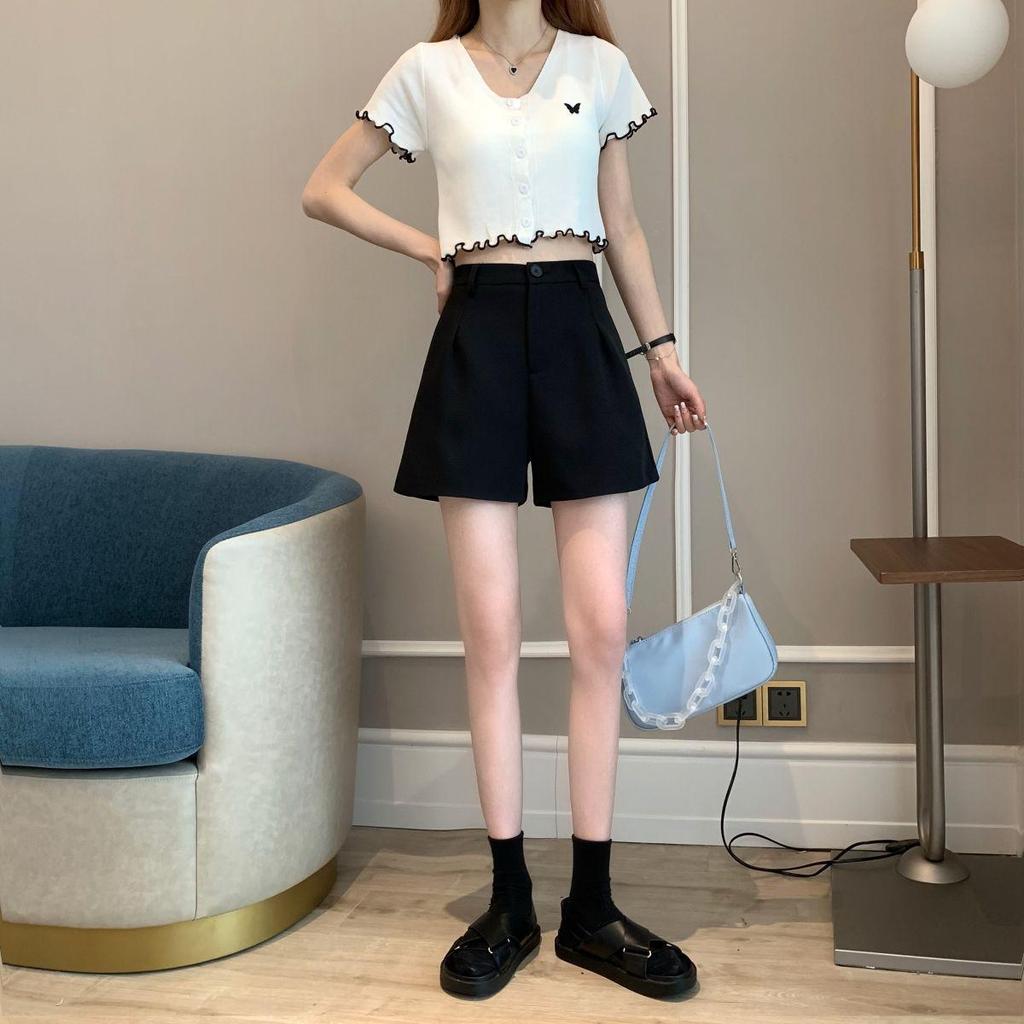Women's High Waist Black Casual A-line Summer Sports Shorts - Loose Fit, Wide Leg, 2026