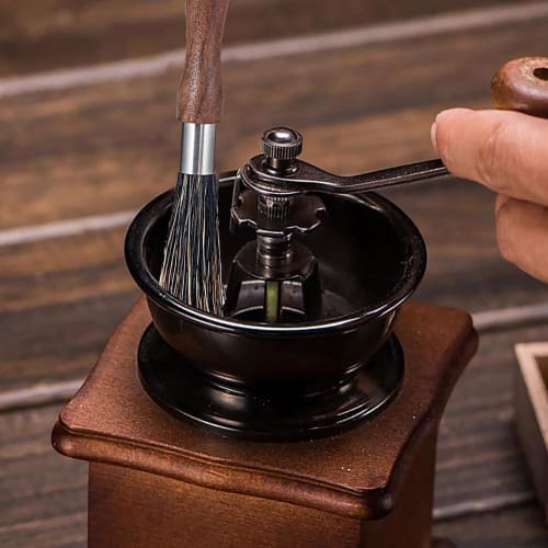 IMEEA Coffee Mill Brush, Cleaning Brush, Kitchen Brush, Espresso Brush, Cleaning Brush, Stiff Bristles, Wood Handle, Walnut Wood