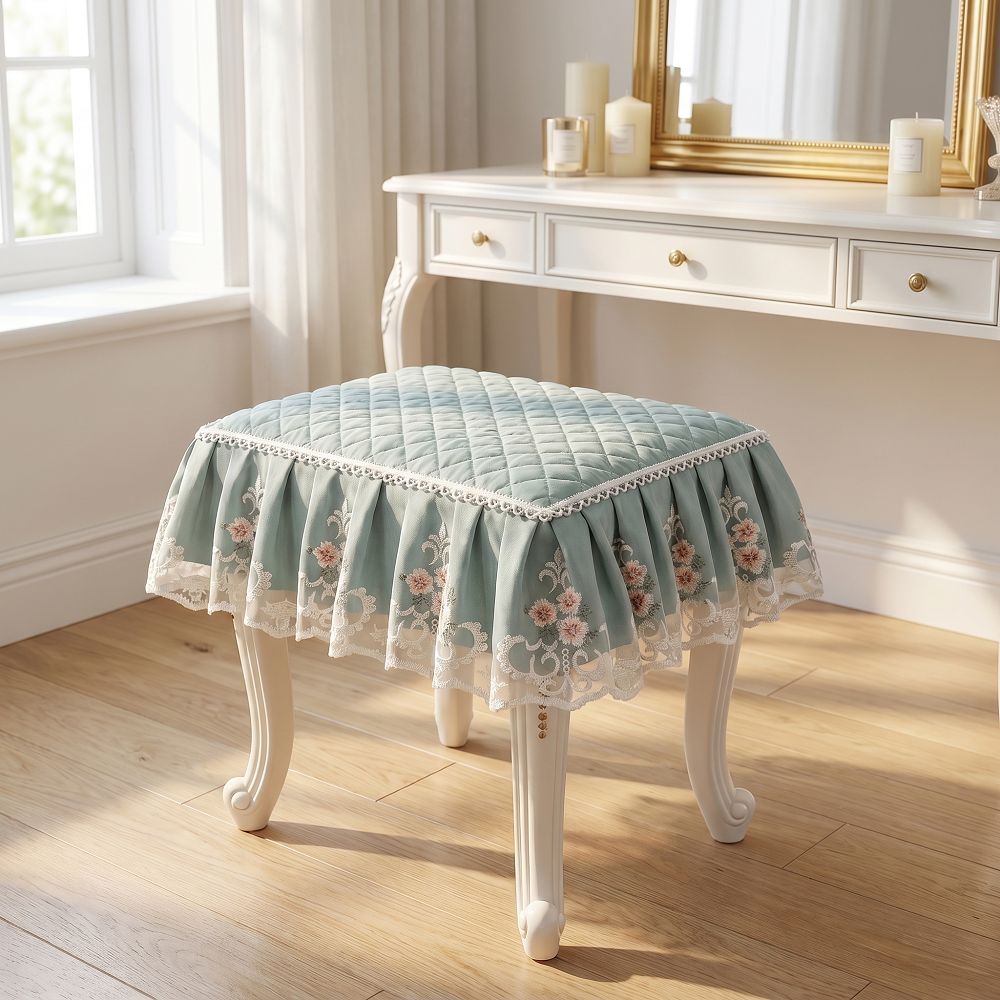 Floral Pattern Makeup Stool Cover Thick Floral Seat Chair Slipcover Household