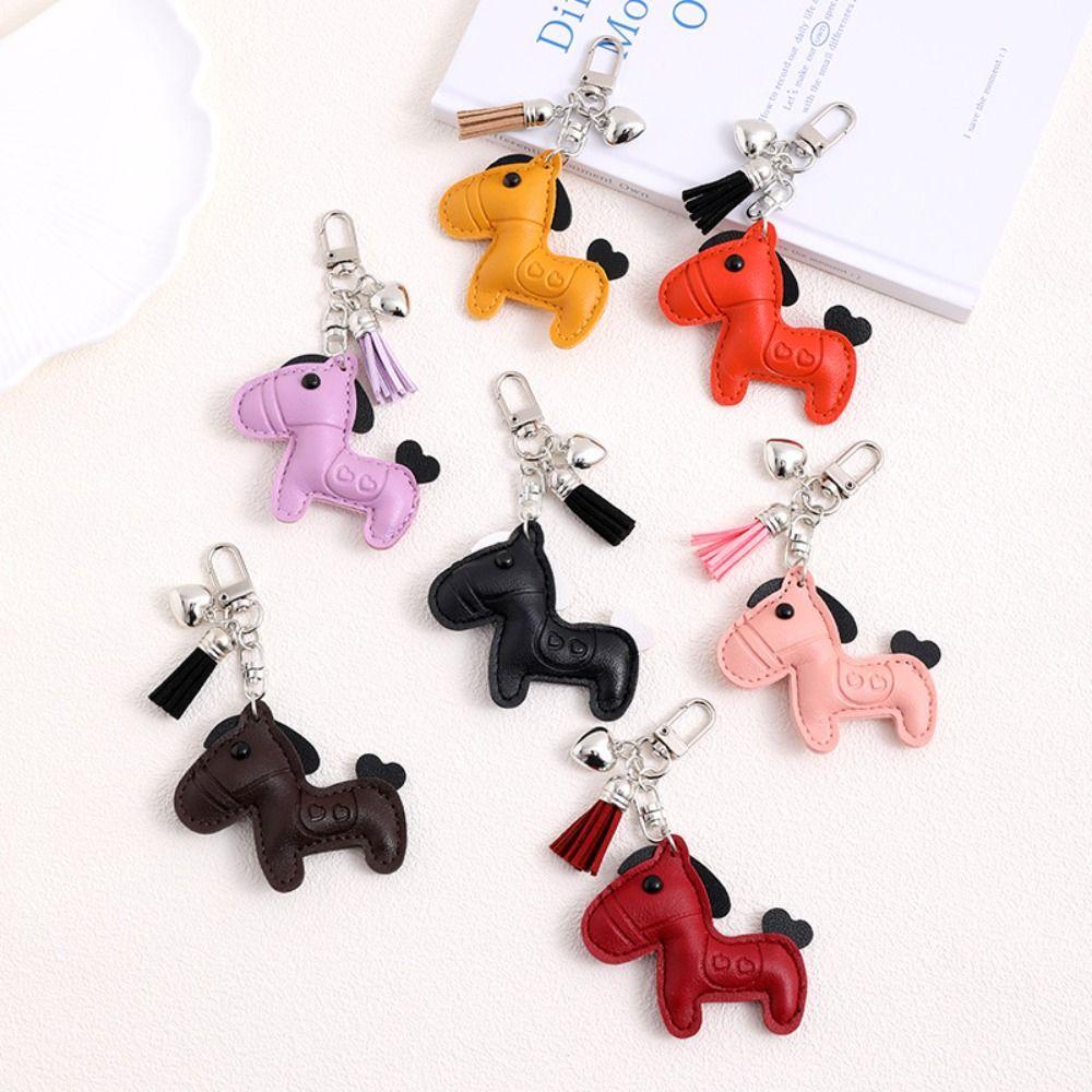 Tassel Pu Leather Horse Key Chain Heart Chinese New Year Gift Horse Pendant  Home Decor