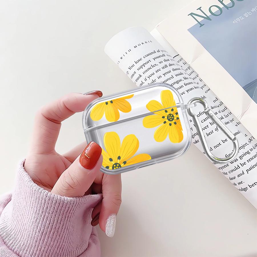 Clear Earphone Cases Cover Case For Airpods Pro3 3 4 Pro 2 Pro2 1 Blue Yellow Flowers
