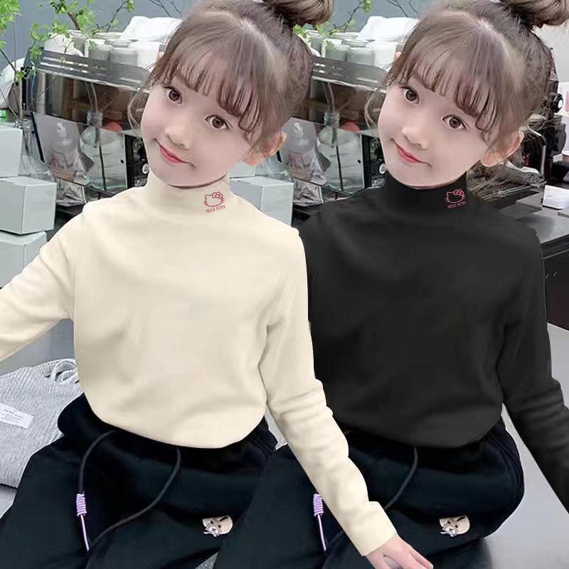 Stylish Girls' Long-Sleeve Half-High Collar Base Layer T-Shirt