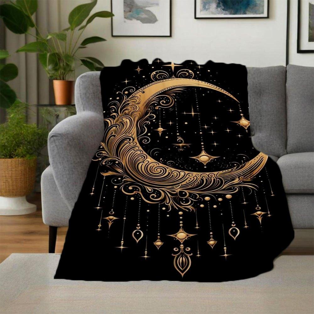 Goldener Halbmond Wandkunst DekorDecke Flanell Überwurfdecke für Sofa, Bett, Reise, Camping, Büro