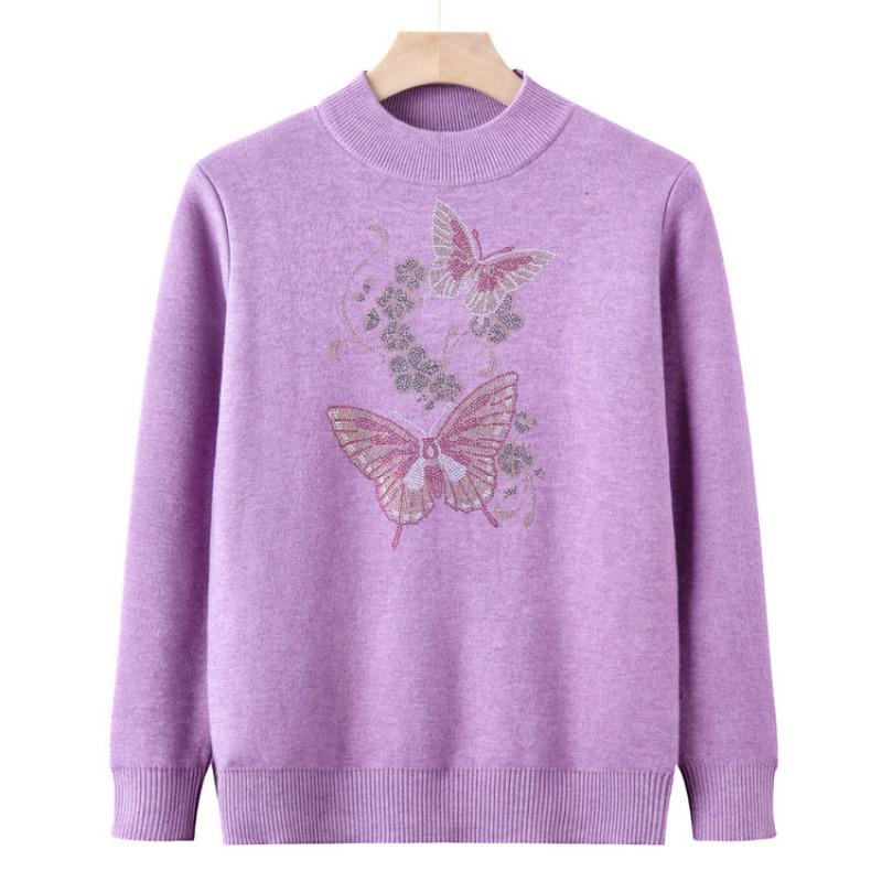 

Mom s autumn and winter clothes thickened integrated fleece sweater women s warm inner top middle old man fleece new knitted sweater One size fits all (95-72.5 kg recommended) фиолетовый