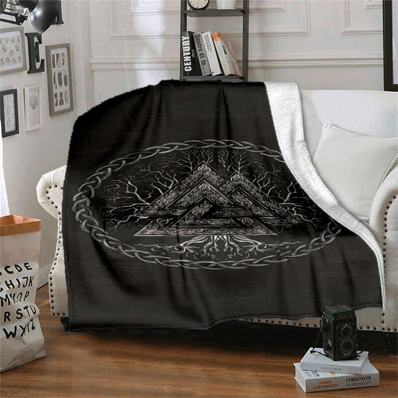 Viking Runes & Tree of Life Flannel Blanket Soft All-Season Throw, Design for Camping, Car Travel, Hiking Sofa, Bed, Office Perfect Gift for Parties