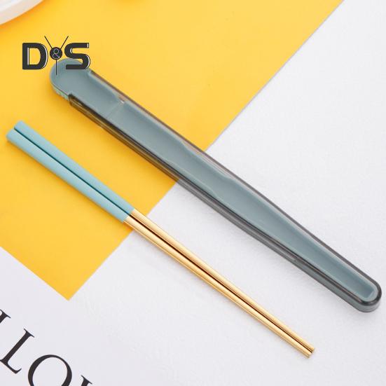 1 conjunto de pauzinhos para alimentos compactos, à prova de ferrugem, utensílios de mesa práticos com caixa de armazenamento dobrável