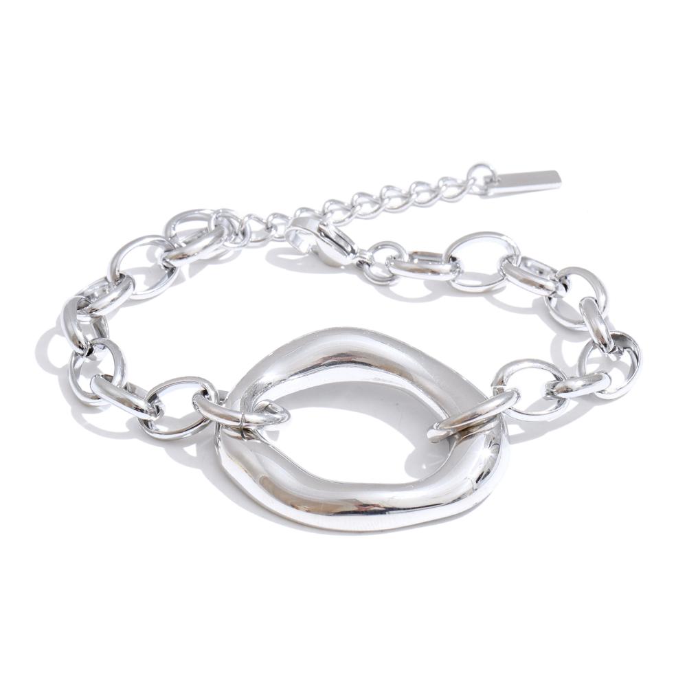 

Eetit New Stainless Steel Oval Chain Statement Bracelet Bangle Waterproof Metal Attractive Wrist Jewelry Accessories серебряный