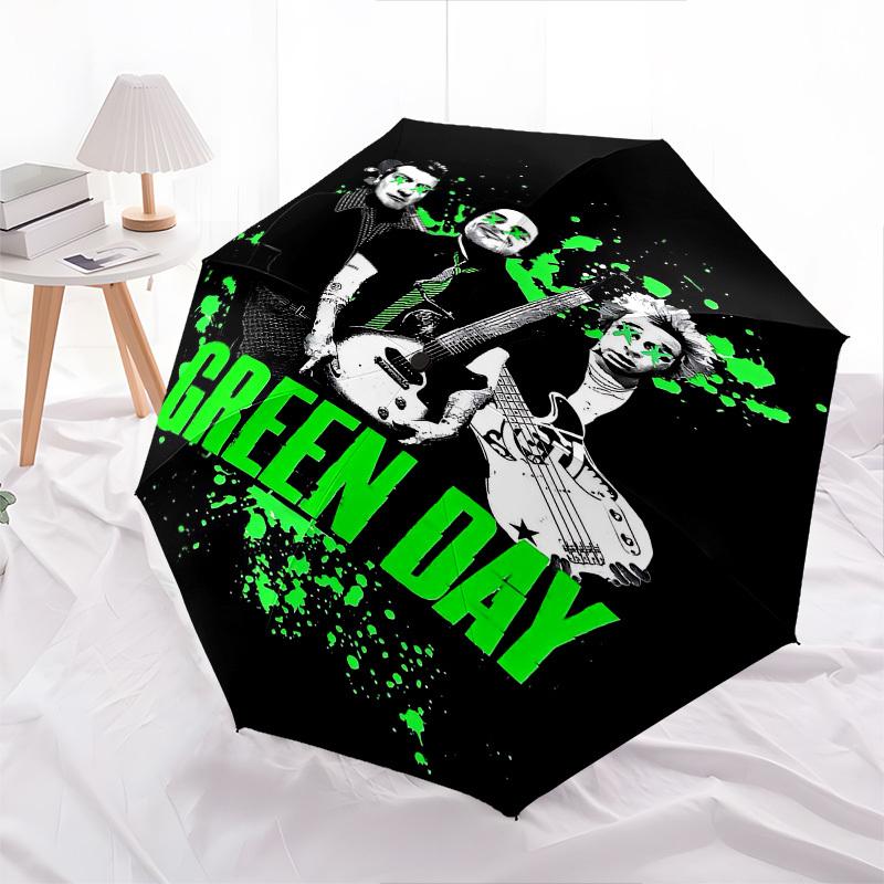 1pc Green Day Automatic Open Close Umbrella with 8-Rib Windproof Canopy Compact Portable Travel Umbrella10297