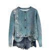Women's Vintage Knit Button Retro Geometric Print Cardigan Jacket