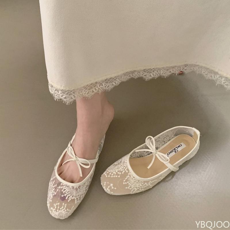 

2026 Bow Women s Flats Sexy hollow out Mary Jane shoes Soft soled breathable shoes Lace up lightweight ladies flat Zapatos 37 бежевый