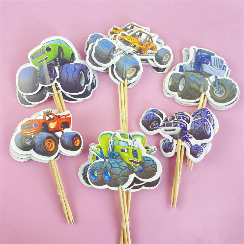 24Pcs Double‑Sided Cartoon Cake Toppers, Toothpick Cupcake Picks, Birthday Party Dessert Table Decorations Supplies