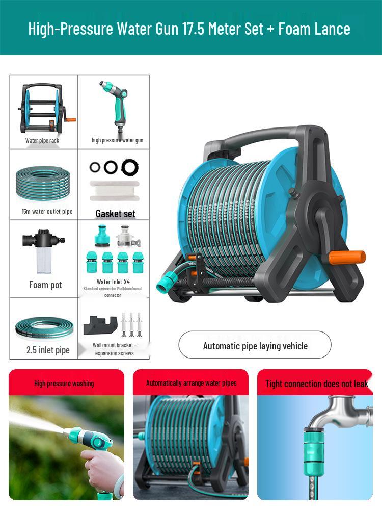 High-Pressure Garden Hose: Versatile Watering & Car Wash Gun with Retractable Reel for Gardening & Home Use